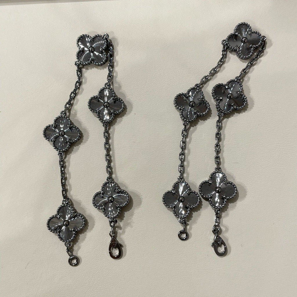 [⭐JeweliWhal]クローバー 5モチーフ ブラックブレスレット