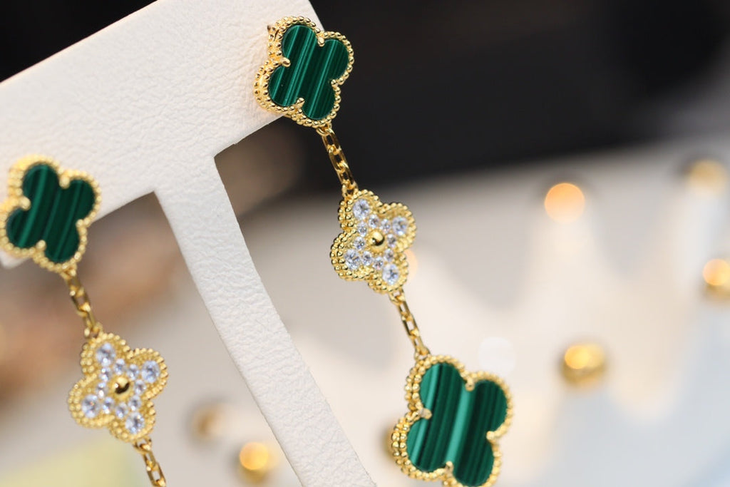 [⭐JeweliWhal]CLOVER EARRINGS GOLD MALACHITE DIAMOND 3 MOTIF