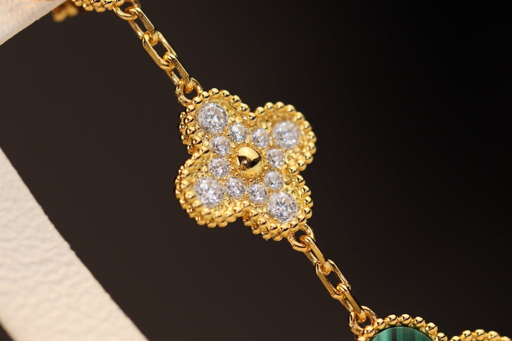 [⭐JeweliWhal]CLOVER EARRINGS GOLD MALACHITE DIAMOND 3 MOTIF