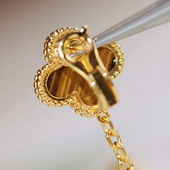 [⭐JeweliWhal]クローバー 2モチーフ タイガーアイ カーネリアン イヤリング