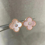 [⭐JeweliWhal]CLOVER MEDIUM 1 MOTIFS  PINK MOP DIAMOND EARRINGS