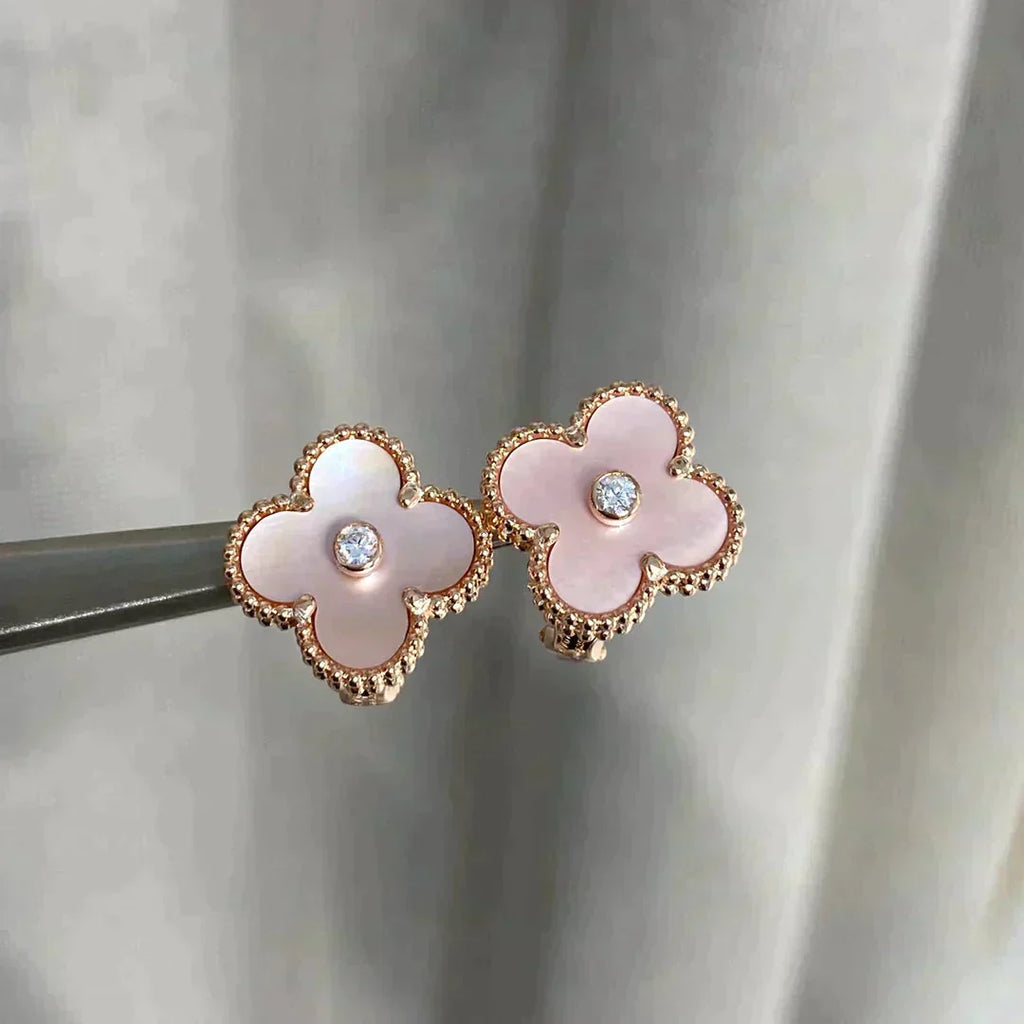 [⭐JeweliWhal]CLOVER MEDIUM 1 MOTIFS  PINK MOP DIAMOND EARRINGS