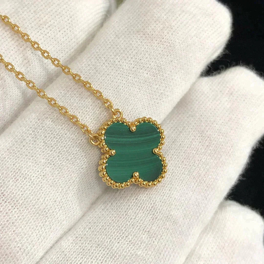 [⭐JeweliWhal]CLOVER 15MM MALACHITE SINGLE FLOWER  NECKLACE