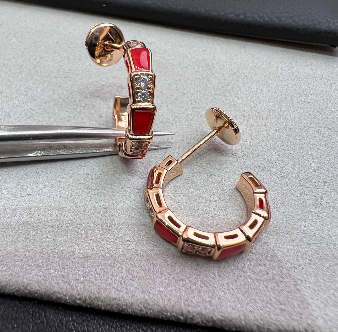 [⭐JeweliWhal]SERPENTI CARNELIAN PINK GOLD EARRINGS