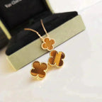 [⭐JeweliWhal]CLOVER MEDIUM 1 MOTIFS TIGER EYE EARRINGS
