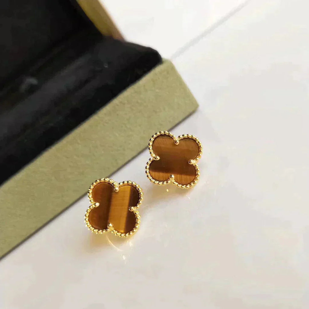 [⭐JeweliWhal]CLOVER MEDIUM 1 MOTIFS TIGER EYE EARRINGS