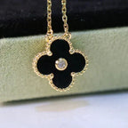 [⭐JeweliWhal]CLOVER 15MM DIAMOND ONYX NECKLACE
