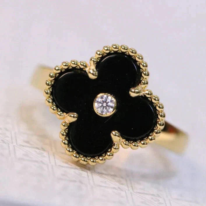 [⭐JeweliWhal]CLOVER ONYX RING GOLD DIAMOND