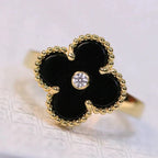 [⭐JeweliWhal]CLOVER ONYX RING GOLD DIAMOND