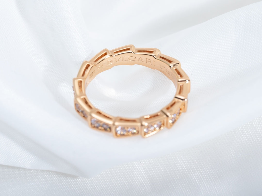 [⭐JeweliWhal]セルペンティリング ピンクゴールド ダイヤモンドパヴェ 3mm