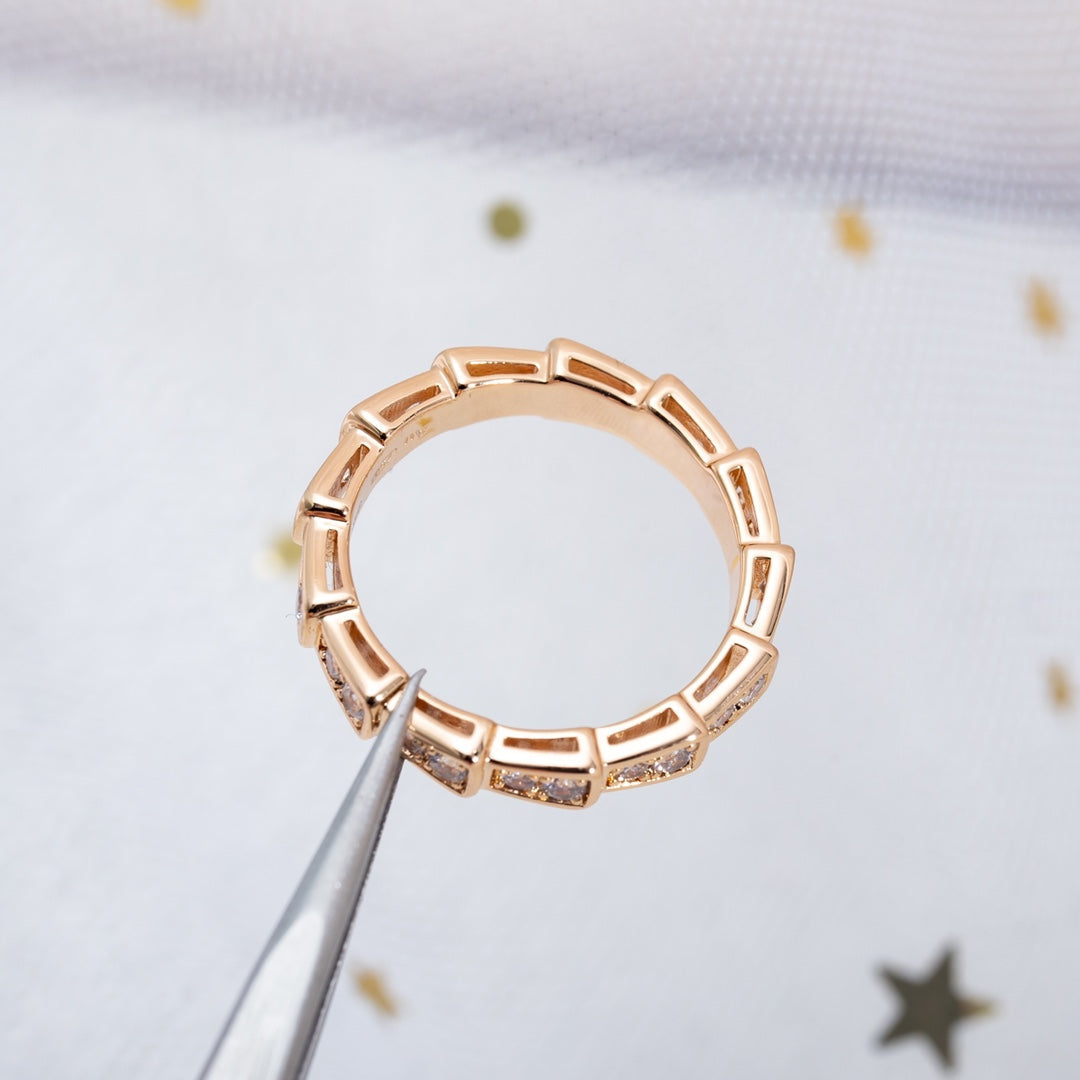 [⭐JeweliWhal]セルペンティリング ピンクゴールド ダイヤモンドパヴェ 3mm