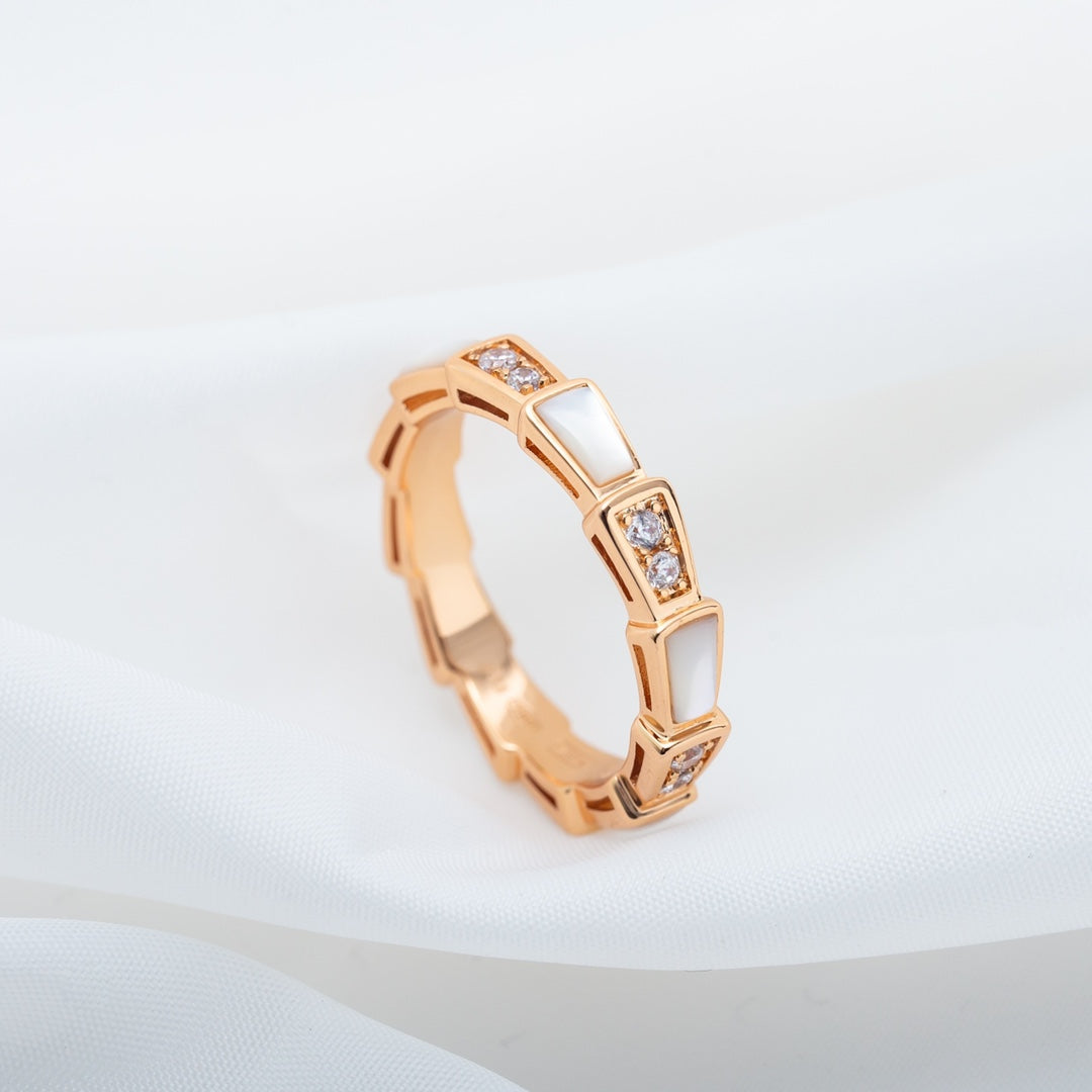 [⭐JeweliWhal]セルペンティリング ピンクゴールド ダイヤモンド モップ 3mm