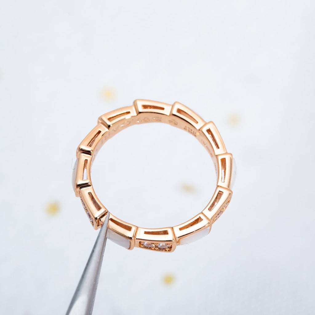 [⭐JeweliWhal]セルペンティリング ピンクゴールド ダイヤモンド モップ 3mm