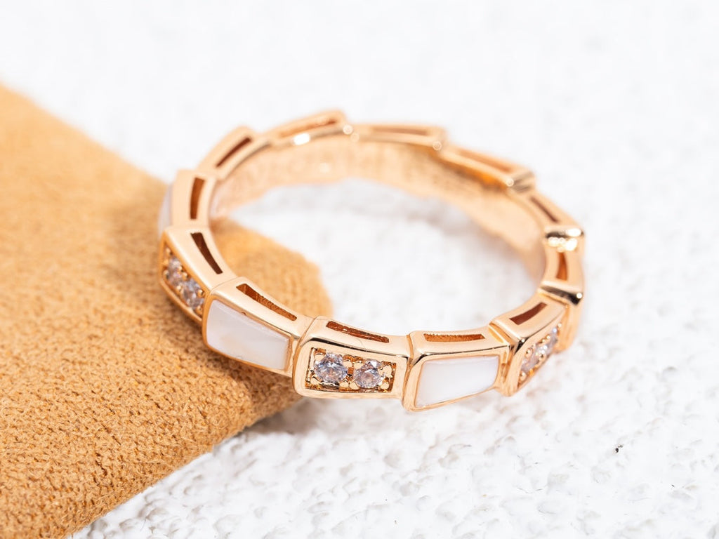 [⭐JeweliWhal]セルペンティリング ピンクゴールド ダイヤモンド モップ 3mm