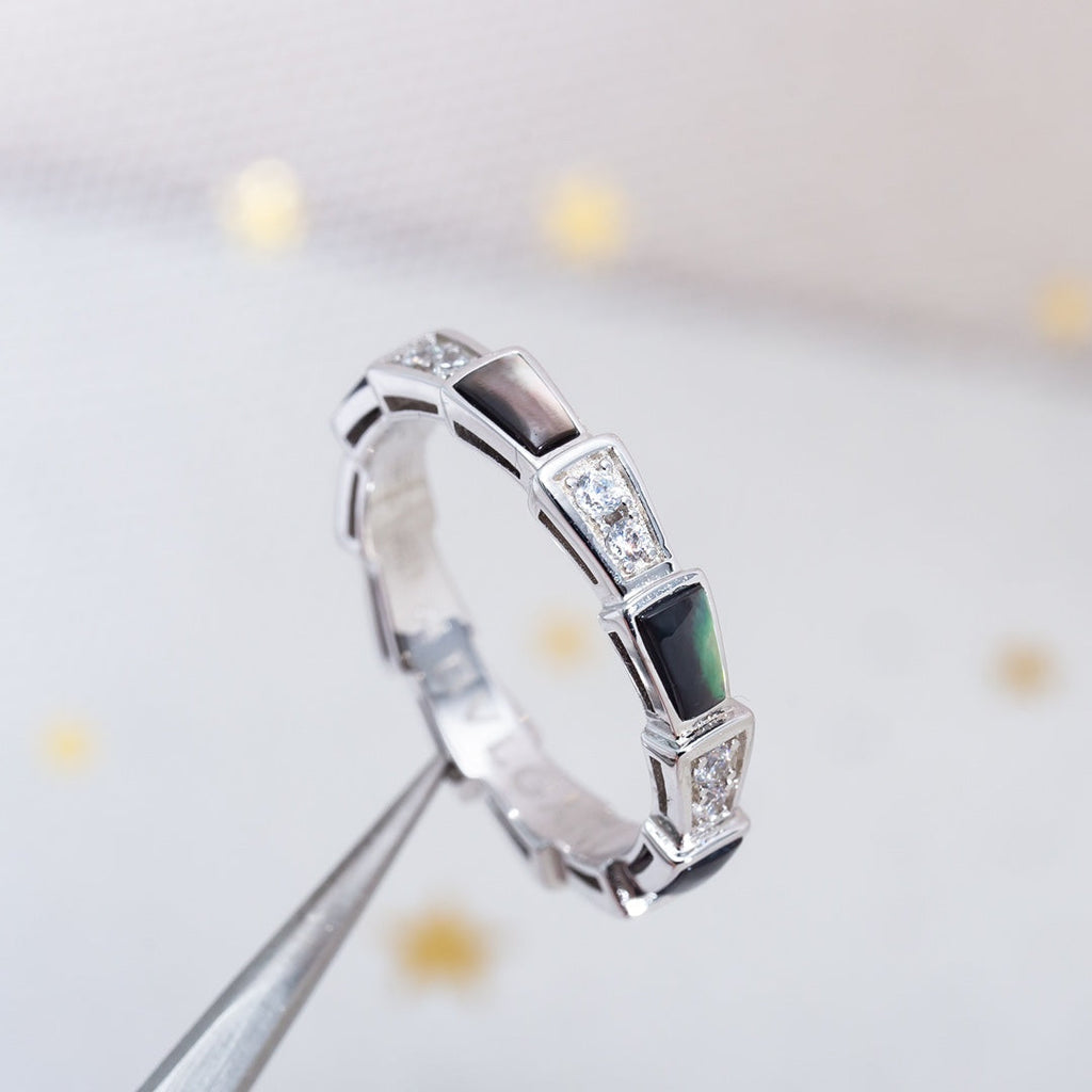 [⭐JeweliWhal]セルペンティリング シルバー ダイヤモンド ブラック モップ 3mm
