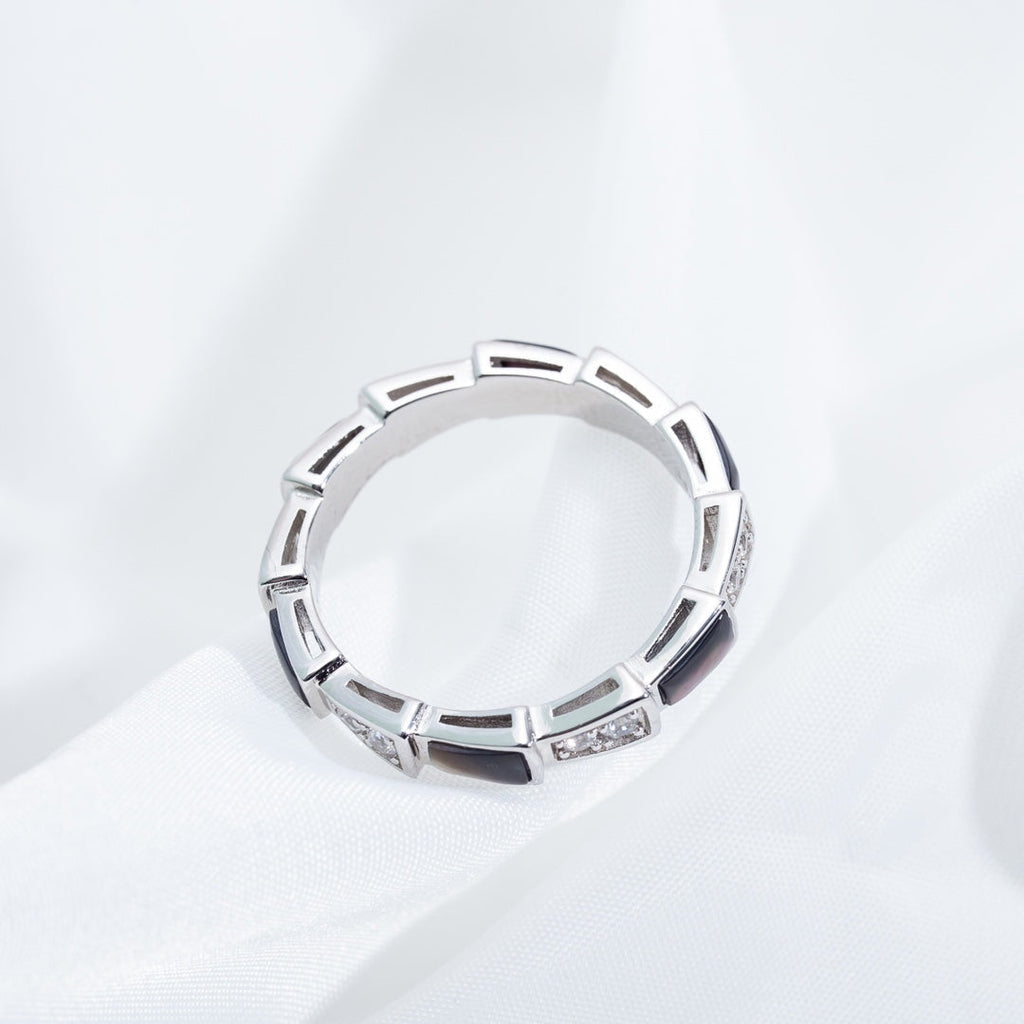 [⭐JeweliWhal]セルペンティリング シルバー ダイヤモンド ブラック モップ 3mm