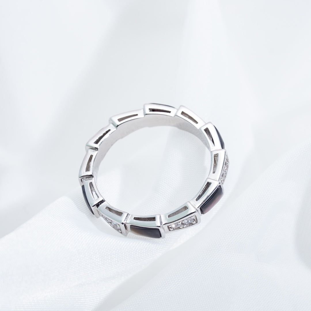 [⭐JeweliWhal]セルペンティリング シルバー ダイヤモンド ブラック モップ 3mm