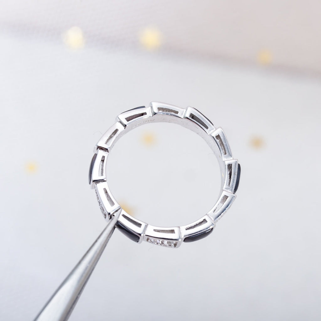 [⭐JeweliWhal]セルペンティリング シルバー ダイヤモンド ブラック モップ 3mm