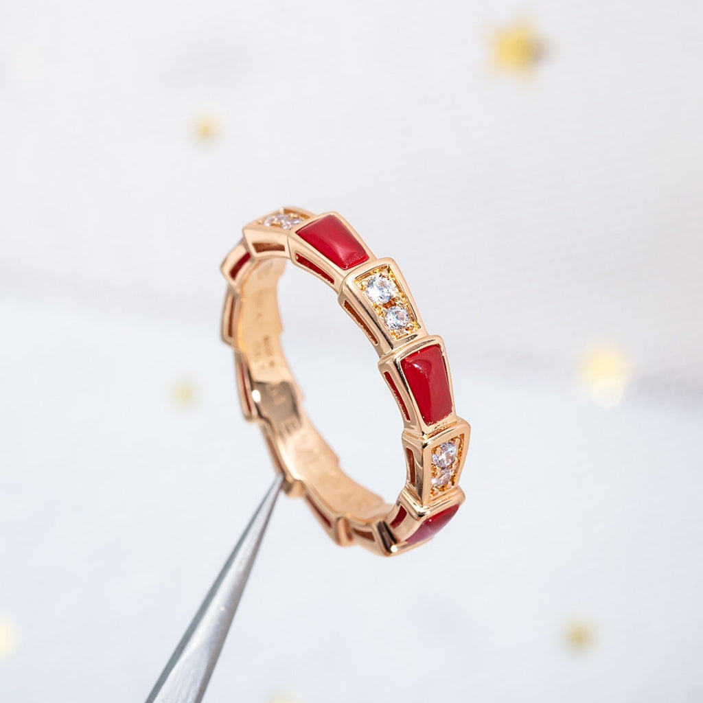 [⭐JeweliWhal]SERPENTI RING PINK GOLD CARNELIAN DIAMOND 3MM