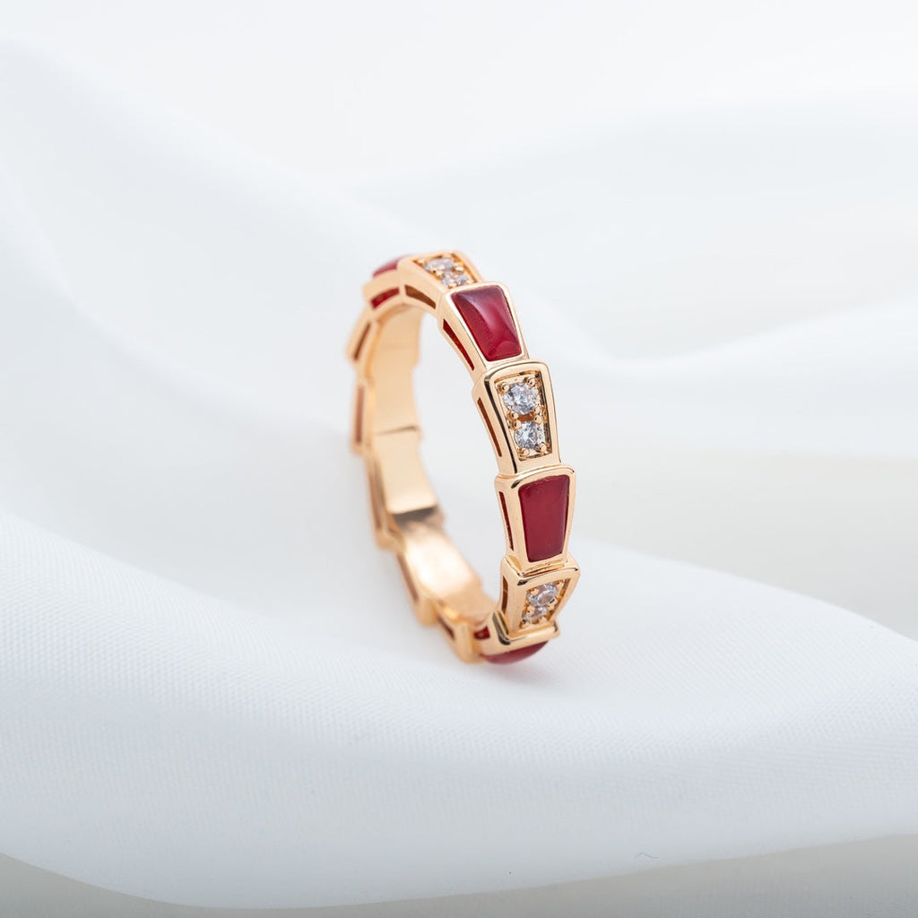 [⭐JeweliWhal]SERPENTI RING PINK GOLD CARNELIAN DIAMOND 3MM