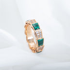 [⭐JeweliWhal]SERPENTI RING PINK GOLD MALACHITE DIAMOND PAVED 4MM