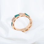[⭐JeweliWhal]SERPENTI RING PINK GOLD MALACHITE DIAMOND PAVED 4MM