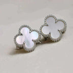 [⭐JeweliWhal]CLOVER MEDIUM 1 MOTIFS  WHITE MOP EARRINGS SILVER