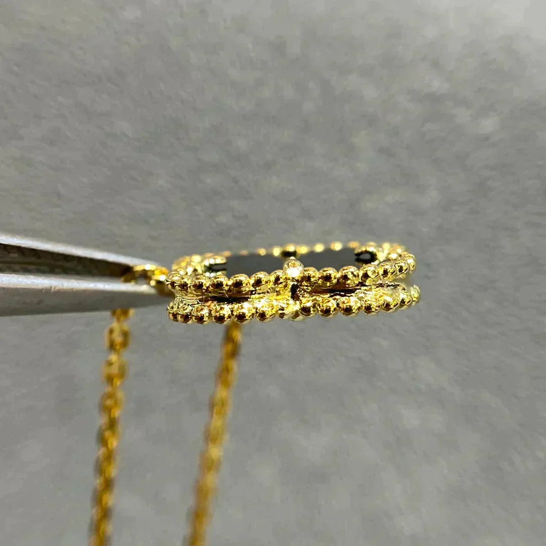 [⭐JeweliWhal]CLOVER 15MM BLACK ONYX SINGLE FLOWER NECKLACE