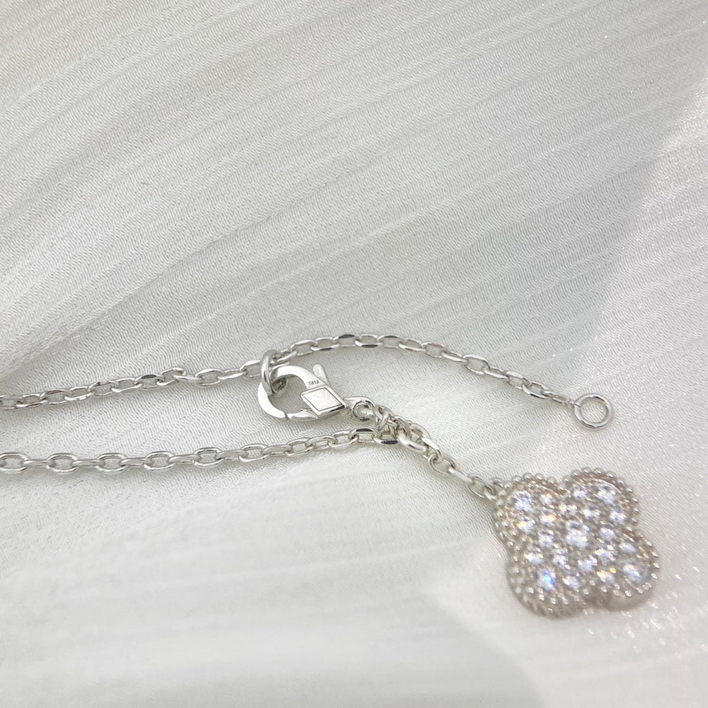 [⭐JeweliWhal]クローバー 5モチーフ シルバー ダイヤモンド ネックレス