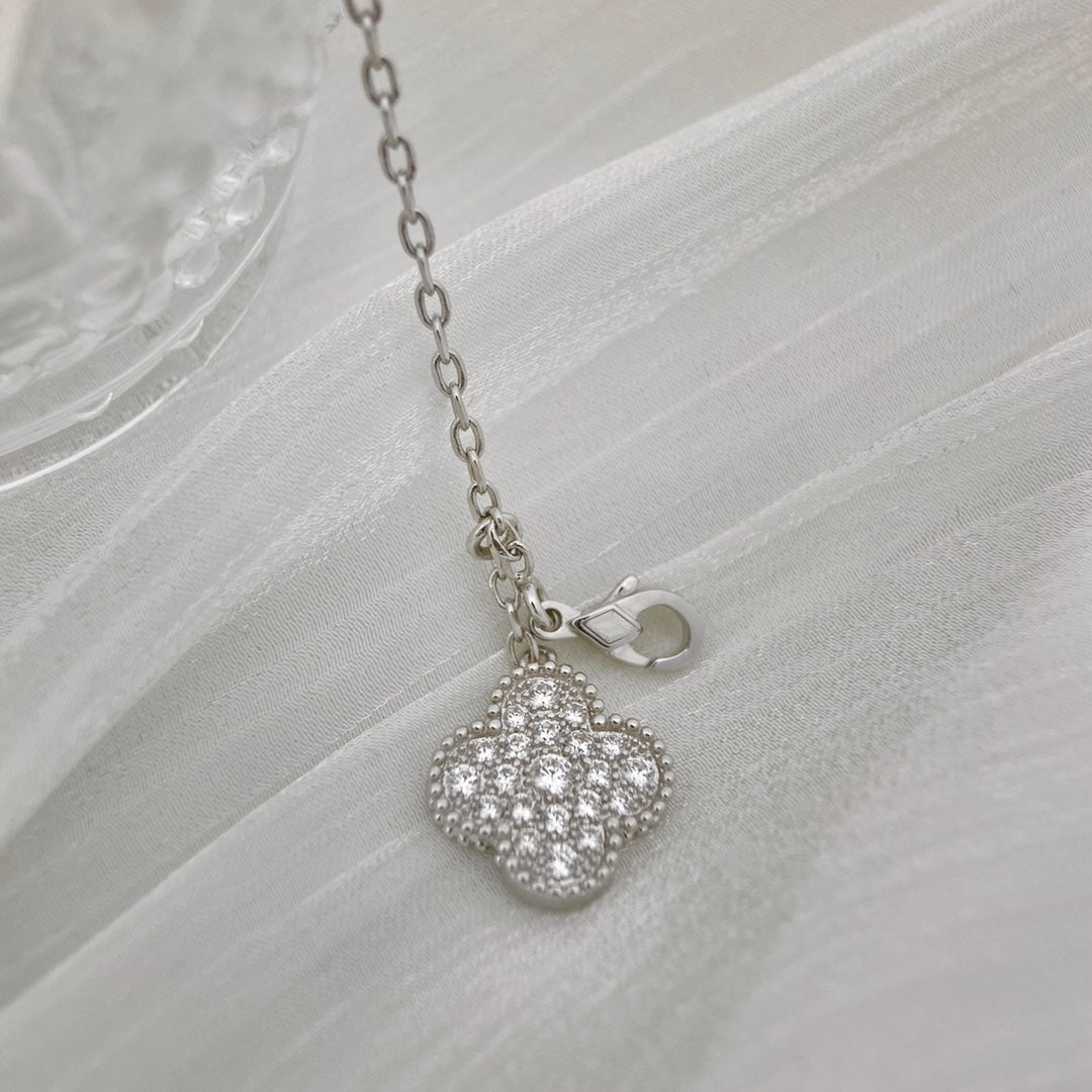 [⭐JeweliWhal]クローバー 5モチーフ シルバー ダイヤモンド ネックレス