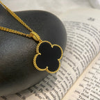 [⭐JeweliWhal]CLOVER 25MM NECKLACE GOLD ONYX