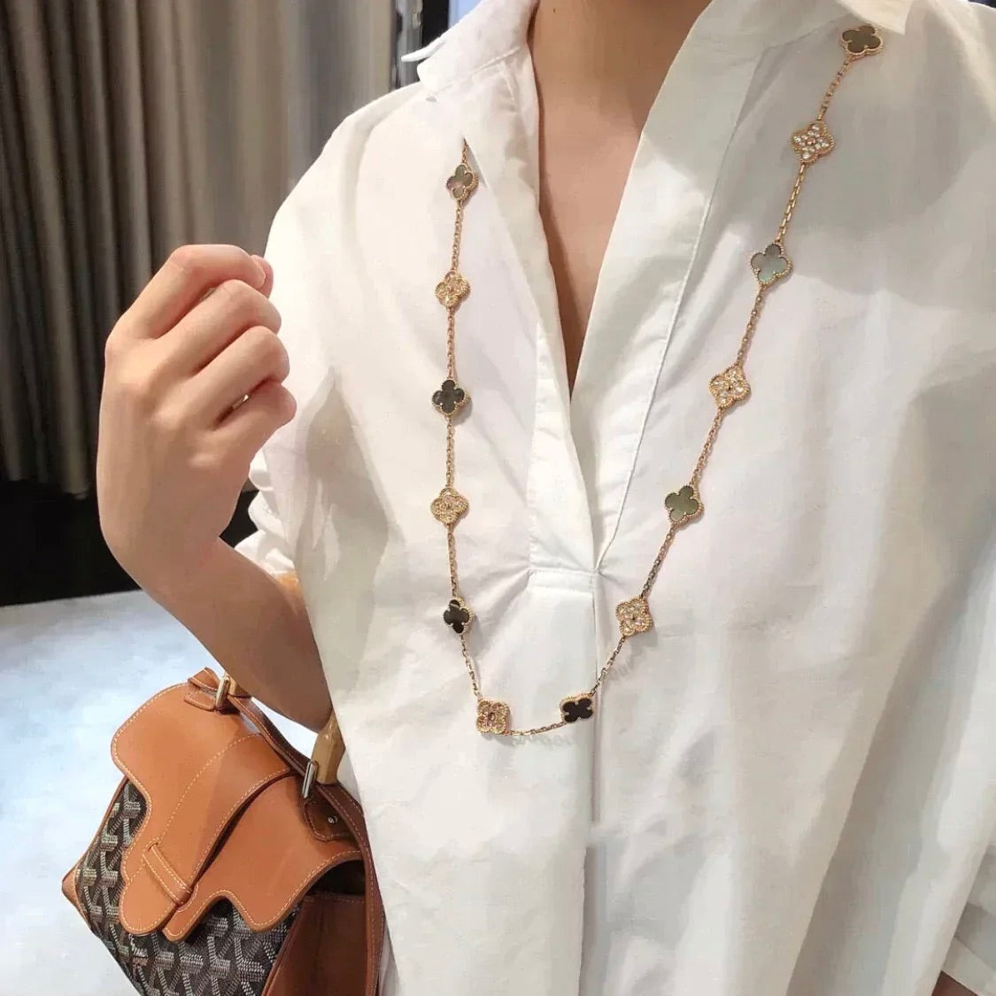 [⭐JeweliWhal]クローバー 20モチーフ ダークモップ ダイヤモンドネックレス