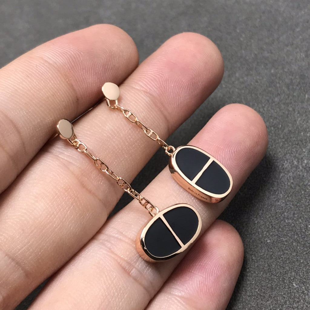 [⭐JeweliWhal]CHAINE VERSO BLACK CERAMIC SILVER EARRINGS