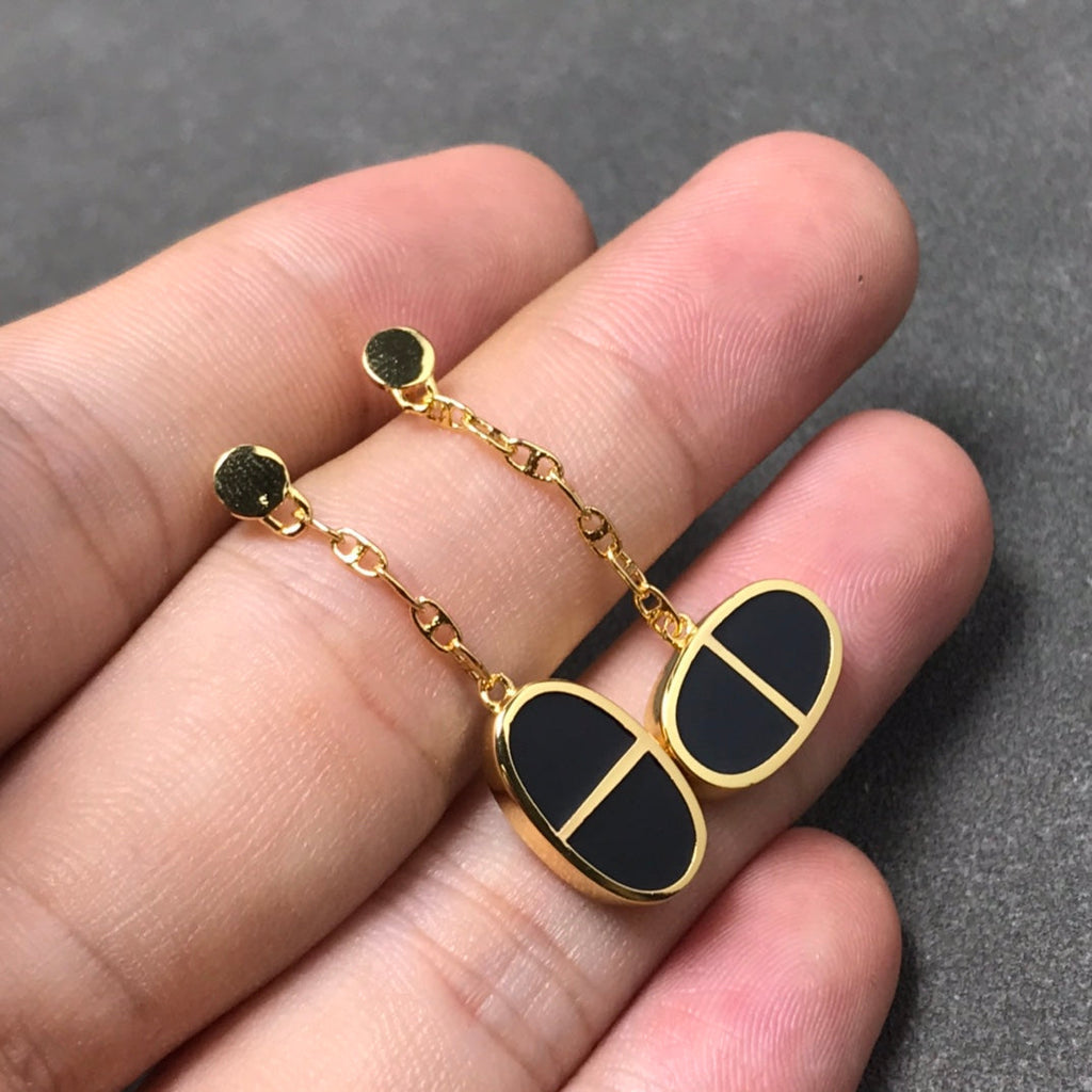 [⭐JeweliWhal]CHAINE VERSO BLACK CERAMIC SILVER EARRINGS