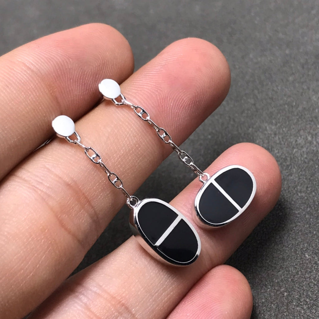 [⭐JeweliWhal]CHAINE VERSO BLACK CERAMIC SILVER EARRINGS