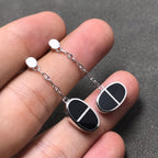 [⭐JeweliWhal]CHAINE VERSO BLACK CERAMIC SILVER EARRINGS