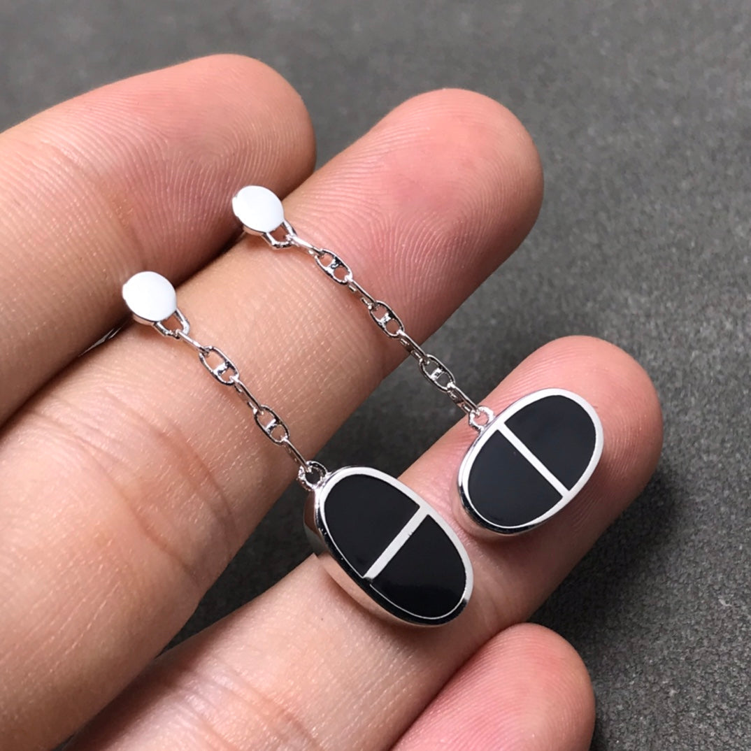 [⭐JeweliWhal]チェーン ヴェルソ ブラック セラミック シルバー イヤリング