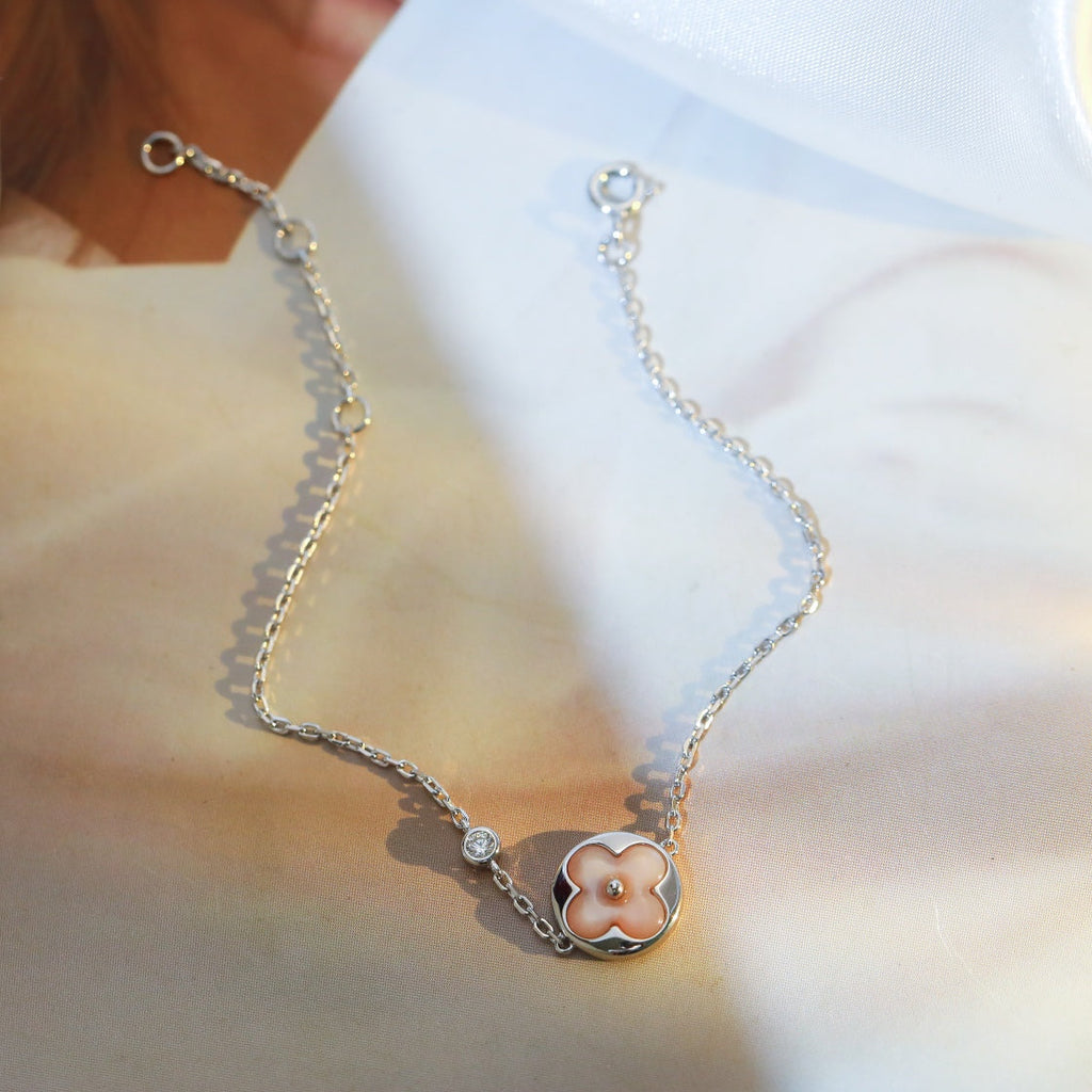 [⭐JeweliWhal]サンモチーフ ピンクモップ シルバーブレスレット