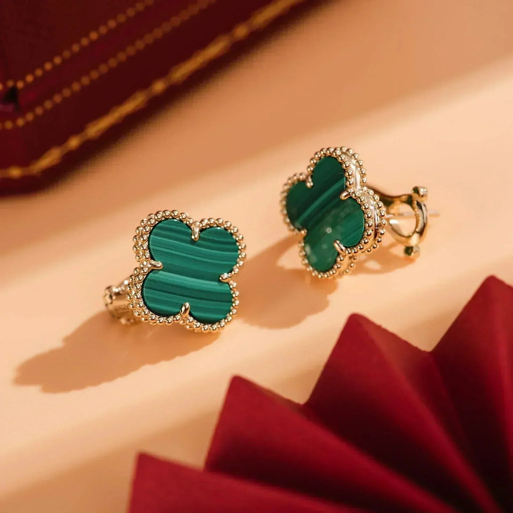 [⭐JeweliWhal]CLOVER MEDIUM 1 MOTIFS MALACHITE  EARRINGS