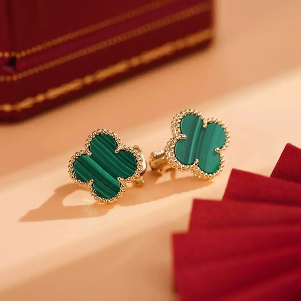 [⭐JeweliWhal]CLOVER MEDIUM 1 MOTIFS MALACHITE  EARRINGS