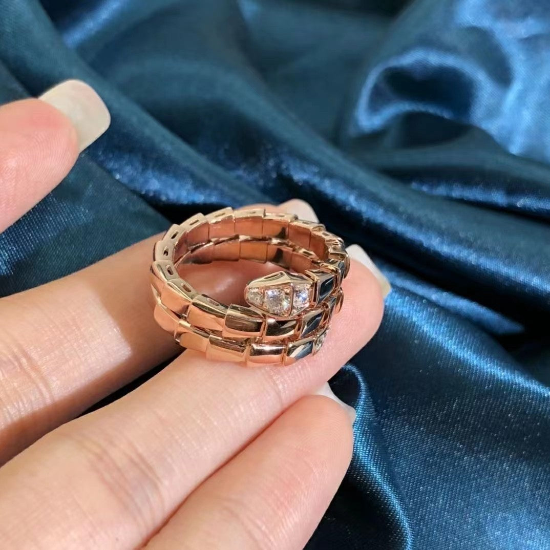 [⭐JeweliWhal] خاتم ألماس صف مزدوج بتصميم أفاعي