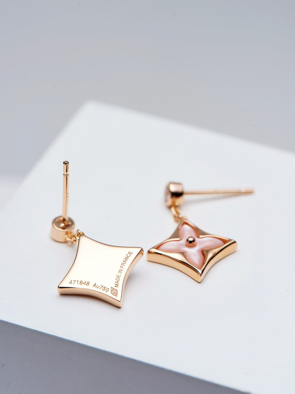 [⭐JeweliWhal]DOUBLE STAR PINK GOLD MOP DROP EARRINGS