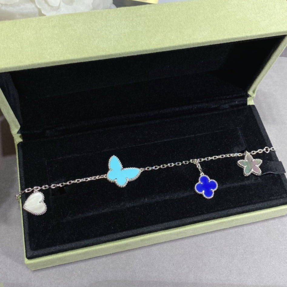 [⭐JeweliWhal]ラッキースプリングシルバーブレスレット 4モチーフ