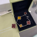 [⭐JeweliWhal]クローバー 5モチーフ シルバー カーネリアン タイガーアイ ブレスレット