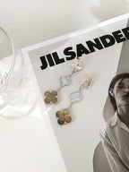 [⭐JeweliWhal]クローバー 3モチーフ カルセドニー ダークモップ シルバー イヤリング