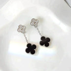 [⭐JeweliWhal]CLOVER 2 MOTIFS  DIAMOND ONYX EARRINGS SILVER