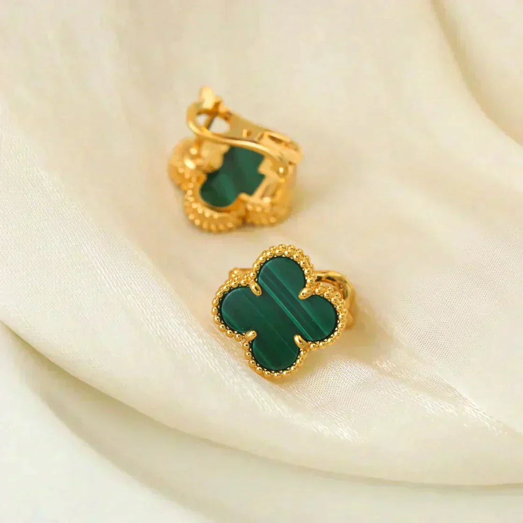 [⭐JeweliWhal]CLOVER MEDIUM 1 MOTIFS MALACHITE  EARRINGS