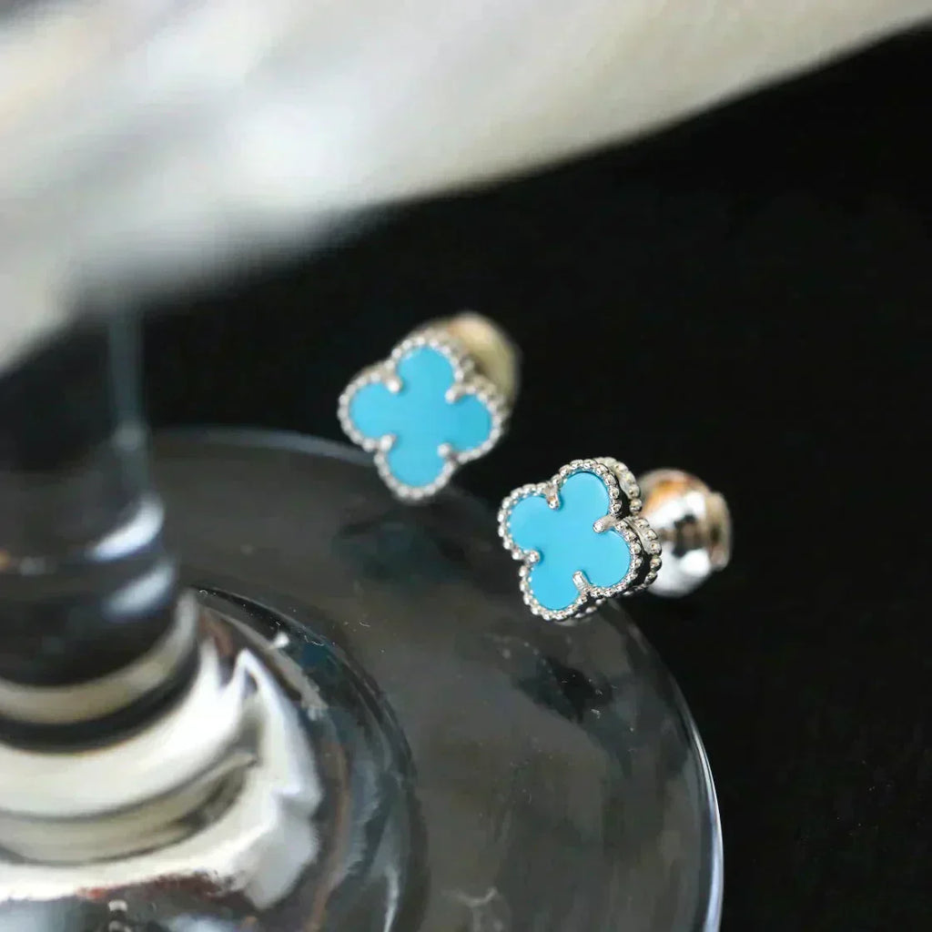 [⭐JeweliWhal]CLOVER MINI 9.5MM ONYX STUD EARRINGS SILVER