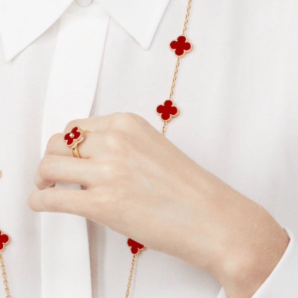 [⭐JeweliWhal]クローバー カーネリアン リング ローズゴールド ダイヤモンド