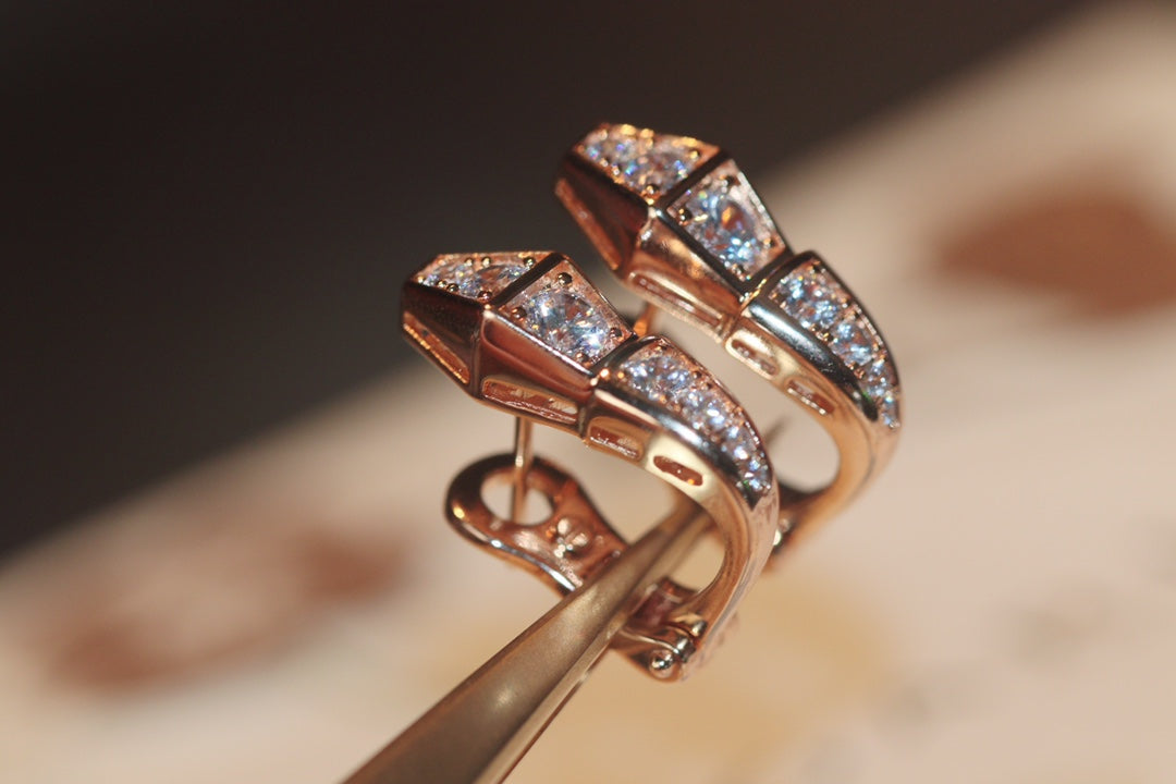 [⭐JeweliWhal]SERPENT PINK GOLD DIAMOND EARRINGS